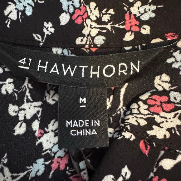 41 Hawthorn Split Neck Blouse Black Floral 3/4 Sleeve NWT Size Medium - Picture 8 of 8